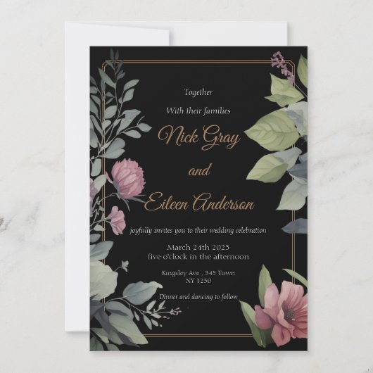 Betoverde tuin zwart bruiloft uitnodiging (Voorkant)