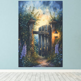 Betoverde Tuinpoort Onder Firefly Sky Canvas Afdruk