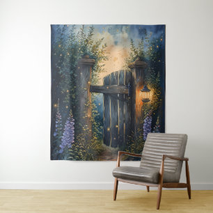 Betoverde Tuinpoort Onder Firefly Sky Wandkleed