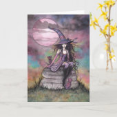Betoverde Twilight Witch Cat Halloween kunst Kaart (Gele Bloem)