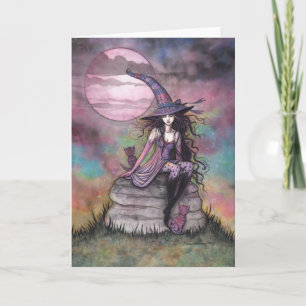 Betoverde Twilight Witch Cat Halloween kunst Kaart