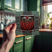 Betoverde Uil in een Box Arts & Crafts beweging Tegeltje