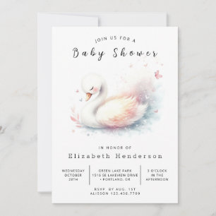 Betoverde Uitprintbare Zwaan Baby Shower Kaart
