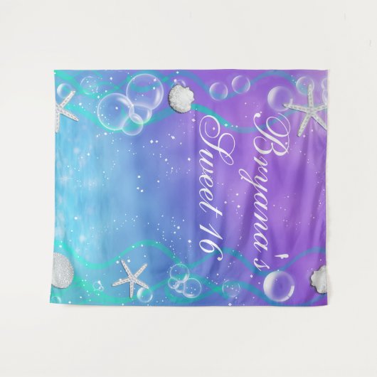 Betoverde Under the Sea Sweet 16-feest achtergrond Wandkleed (Voorkant (horizontaal))