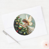 Betoverde Vintage Fee Kerstmis Ronde Sticker (Envelop)