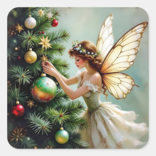 Betoverde Vintage Fee Kerstmis Vierkante Sticker