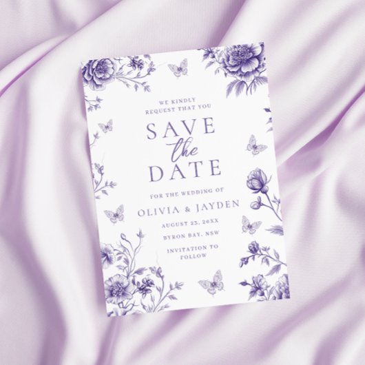 Betoverde Vintage Paarse Bloemige Bruiloft Save The Date