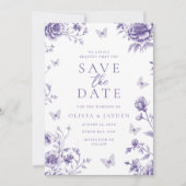 Betoverde Vintage Paarse Bloemige Trouwdag Save The Date (Voorkant)