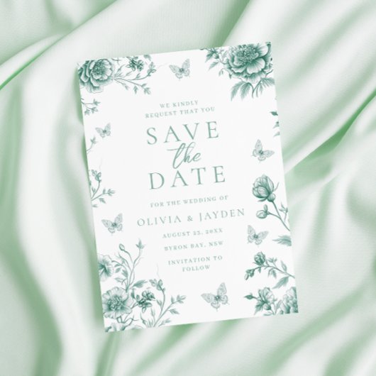Betoverde Vintage Saliegroene Bloemige Bruiloft Save The Date