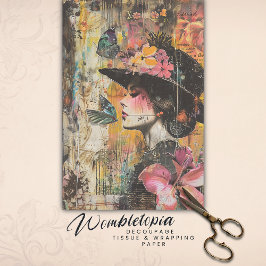 Betoverde vlinder dame | Floral Ephemera Collage Tissuepapier