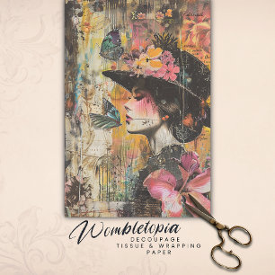 Betoverde vlinder dame Floral Ephemera Collage Tissuepapier