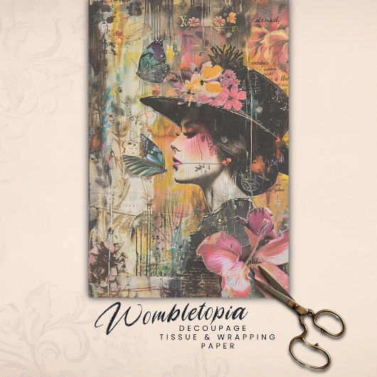 Betoverde vlinder dame | Floral Ephemera Collage Tissuepapier