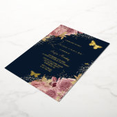 Betoverde Vlinder Quinceanera Feest Navy Goud Folie Uitnodiging (Gedraaid)