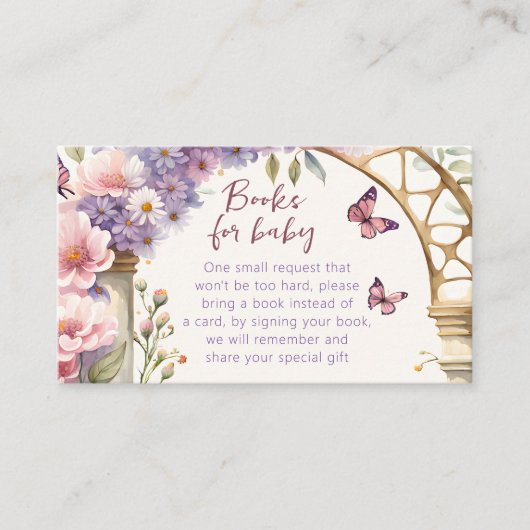 Betoverde vlinders baby shower boeken aanvragen informatiekaartje (Voorkant)