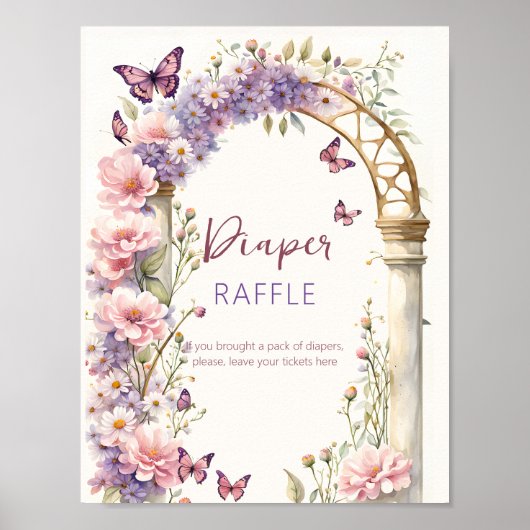 Betoverde vlinders baby shower luier loterij poster (Voorkant)