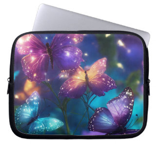 Betoverde Vlinders op Donker Paarse Laptop Sleeve