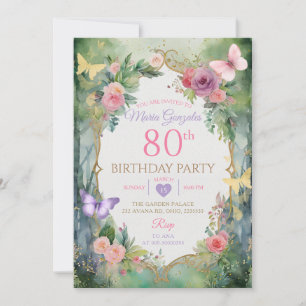 Betoverde Vlindertuin 80ste Verjaardagsfeest Kaart