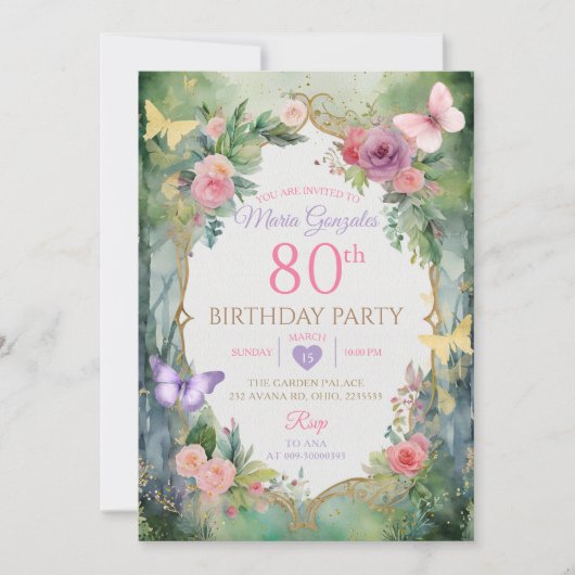 Betoverde Vlindertuin 80ste Verjaardagsfeest Kaart (Voorkant)