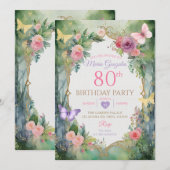 Betoverde Vlindertuin 80ste Verjaardagsfeest Kaart (Voorkant / Achterkant)