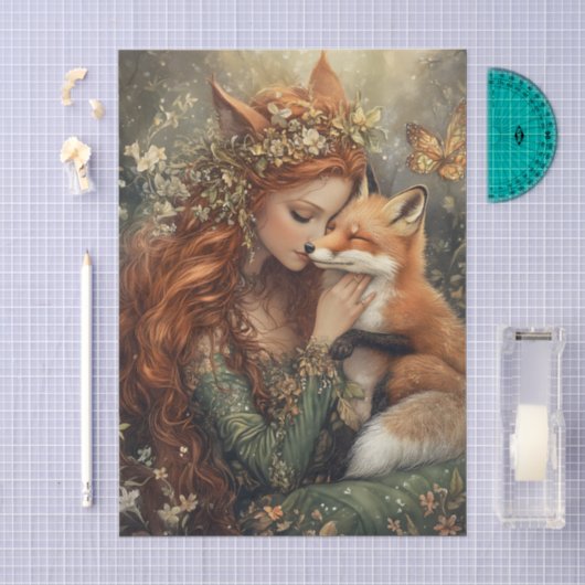 Betoverde Vosfee Met Vlinder Decoupage Tissuepapier (Craft)