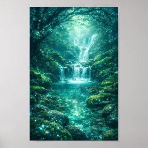 Betoverde Waterval in Smaragdgroene Natuur Poster