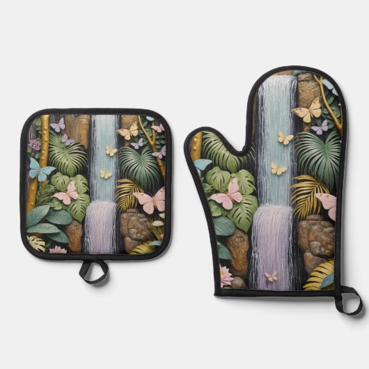 Betoverde Waterval Oase Ovenwant & Pannenlap Set (Voorkant)