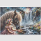 Betoverde Waterval Paard en Prinses Decoupage Tissuepapier (Voorkant)