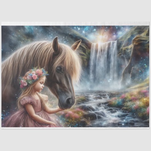 Betoverde Waterval Paard en Prinses Decoupage Tissuepapier (Voorkant)