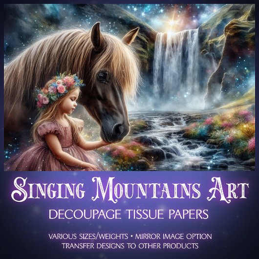 Betoverde Waterval Paard en Prinses Decoupage Tissuepapier