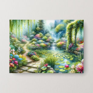 Betoverde Waterval Tuin Waterlelvijver Button