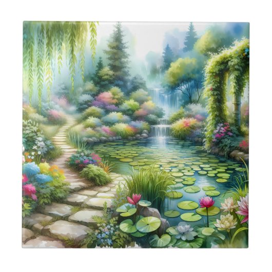 Betoverde Watervaltuin Waterleliveredam Tegeltje (Voorkant)
