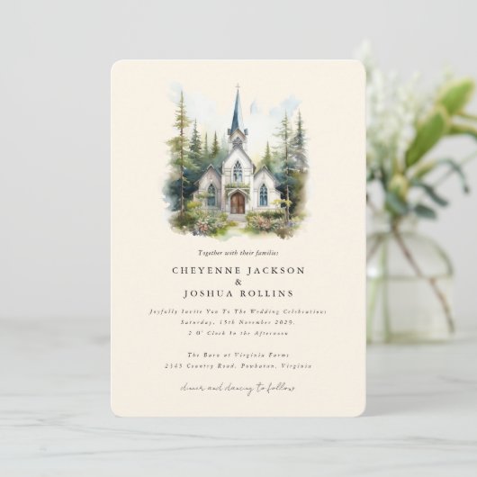 Betoverde Waterverf Boheemse Boheemse Bruiloft Inv Kaart (Staand voorkant)