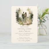 Betoverde Waterverf Boheemse Boheemse Bruiloft Kaart (Staand voorkant)