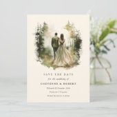 Betoverde Waterverf Bos Foto Opslaan van de Datum Kaart (Staand voorkant)