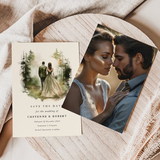 Betoverde Waterverf Bos Foto Opslaan van de Datum Kaart