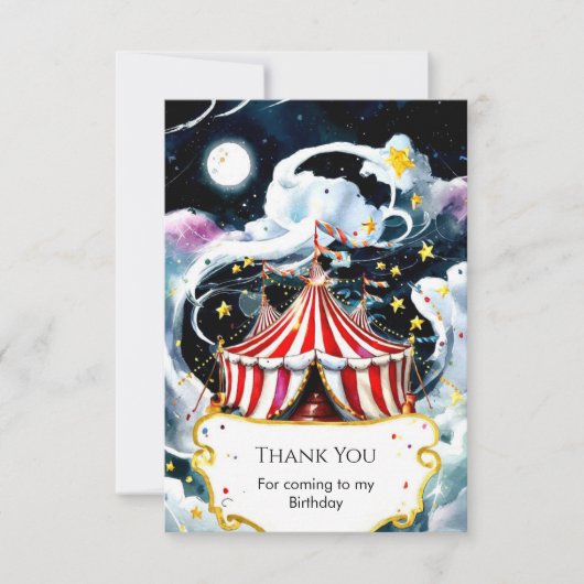 Betoverde Waterverf Circus Verjaardag Bedankkaart (Voorkant)