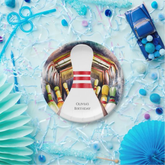 Betoverde Waterverf Custom Bowling Verjaardag Papieren Bordje (Feest)