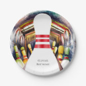 Betoverde Waterverf Custom Bowling Verjaardag Papieren Bordje (Voorkant)