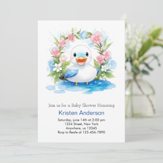 Betoverde Waterverf Duck Boy Baby shower Kaart (Staand voorkant)