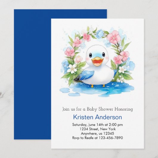 Betoverde Waterverf Duck Boy Baby shower Kaart (Voorkant / Achterkant)