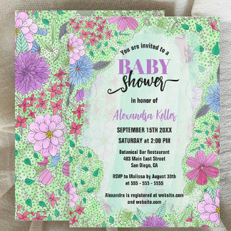 Betoverde Waterverf Ink Tuin Bloeit Baby shower Kaart