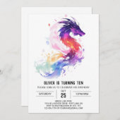 Betoverde Waterverf Kinder Draak Verjaardag Kaart (Voorkant / Achterkant)