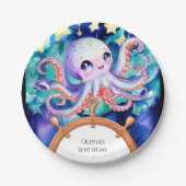Betoverde Waterverf Octopus Verjaardag Papieren Bordje (Voorkant)