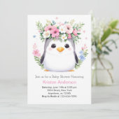 Betoverde Waterverf Pinguïn Meisje Baby shower Kaart (Staand voorkant)