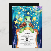 Betoverde Waterverf Turtle Verjaardag Kaart (Voorkant / Achterkant)