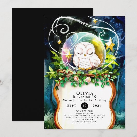 Betoverde Waterverf Uil Verjaardag Kaart (Voorkant / Achterkant)
