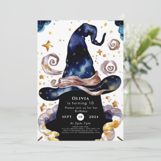 Betoverde Waterverf Whimsy Wizard Verjaardag Kaart (Staand voorkant)