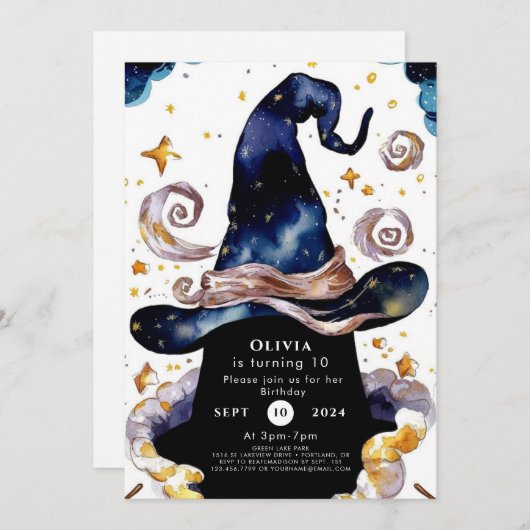 Betoverde Waterverf Whimsy Wizard Verjaardag Kaart (Voorkant / Achterkant)