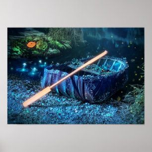 Betoverde Welshe Coracle - Bioluminescente Kunst Poster