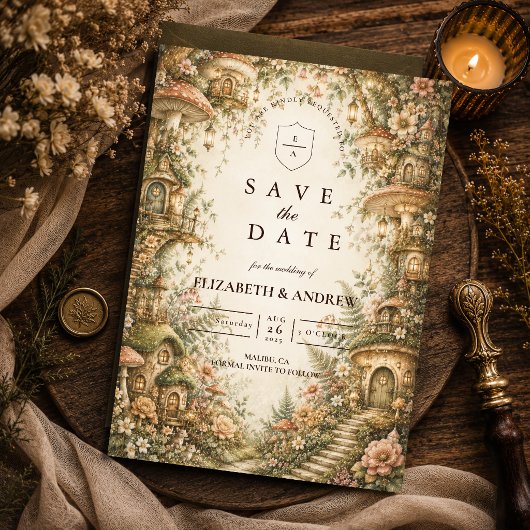 Betoverde Whimsical Bosbruiloft Save The Date